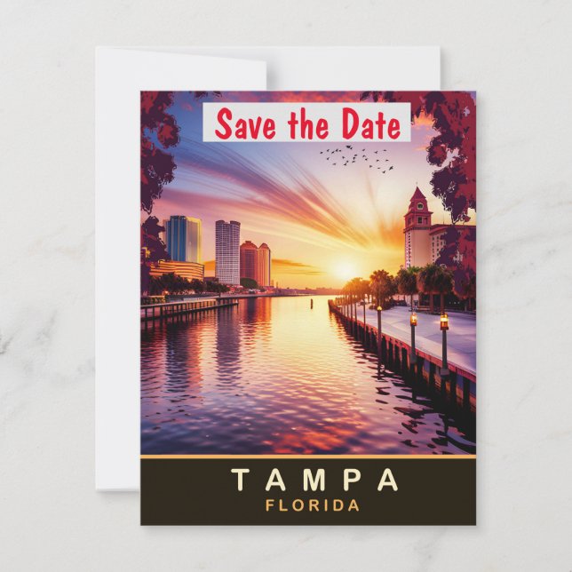 Tampa Florida Waterfront Sunset Wedding Invitation (Front)