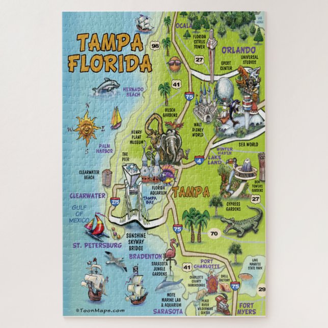 Tampa Orlando Florida Fun Map Jigsaw Puzzle (Vertical)
