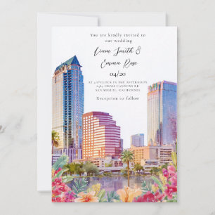 Tampa Skyline Watercolor Wedding Invitation