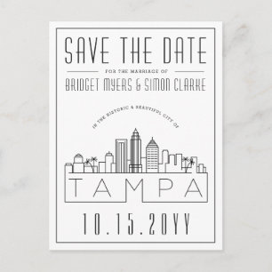 Tampa Wedding   Stylised Skyline Save the Date Postcard
