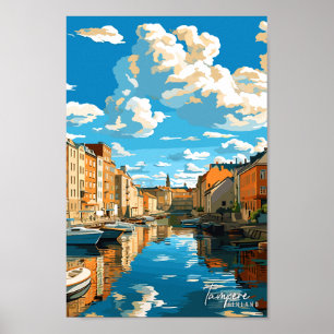 Tampere Finland Travel Art Vintage Illustration  Poster