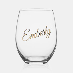 Tan 3D Minimalist Handwritten Name Stemless Wine Glass