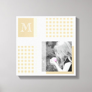 Tan Add Your Photo Gingham Modern Brown Monogram Canvas Print