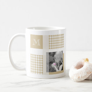 Tan Add Your Photo Gingham Modern Brown Monogram Coffee Mug
