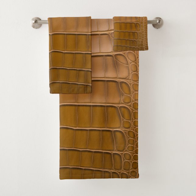 Tan Alligator Pattern Home Decor Bath Towel Set (Insitu)