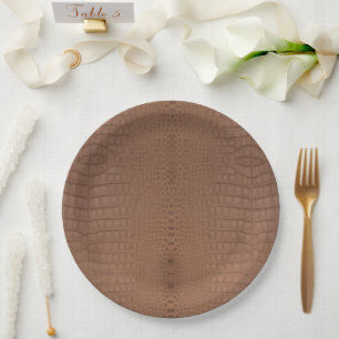 Tan Alligator Texture Print Paper Plate