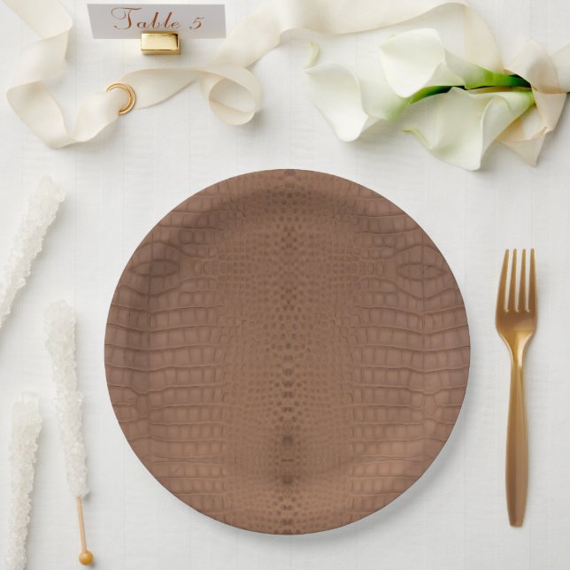 Tan Alligator Texture Print Paper Plate (Wedding)