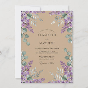 Tan Amethyst Wisteria Wedding Invitation