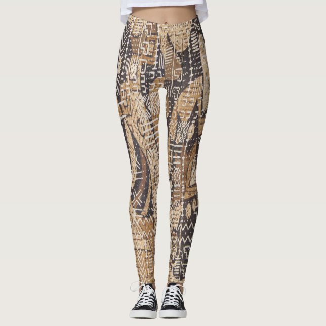 Tan and Black African Mud Cloth Leggings (Front)