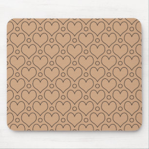 Tan and Black Love Hearts and Polka Dots pattern Mouse Mat