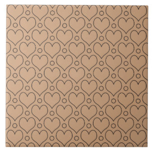 Tan and Black Love Hearts and Polka Dots pattern Tile