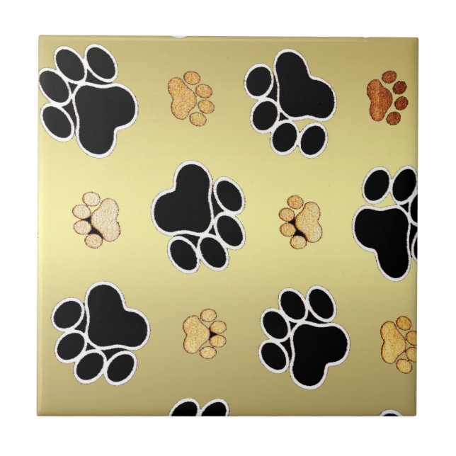 Tan and black paw print on a gold background #1 tile (Front)