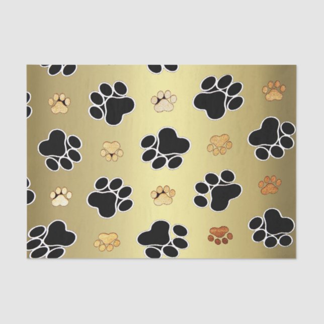 Tan and black paw print on a gold background #1 tissue paper (Front)