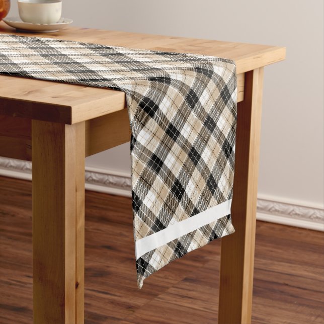 Tan and black plaid long table runner (In Situ)