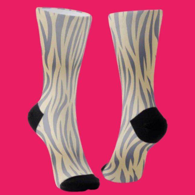 Tan and Black Zebra Stripe Crew Socks (Creator Uploaded)