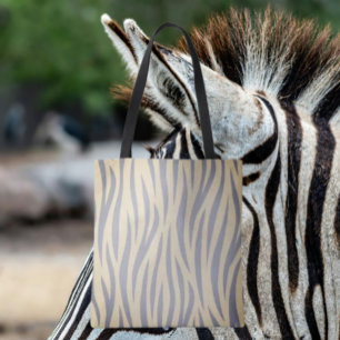 Tan and Black Zebra Stripe Tote Bag
