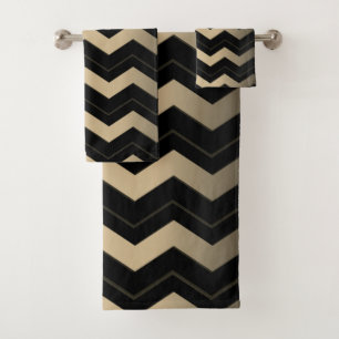 Tan and Black Zigzag  Bath Towel Set