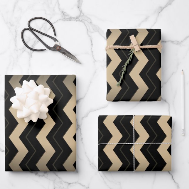 Tan and Black Zigzag  Wrapping Paper Sheet (Front)
