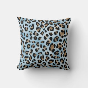 Tan And Blue Leopard Print Cushion