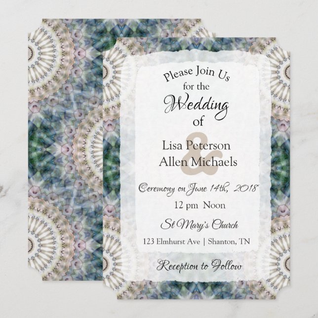 Tan and Blue Mandala Wedding invitations (Front/Back)