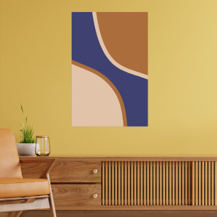 Tan and Blue Minimalist Swirl Shapes and Edges Poster
