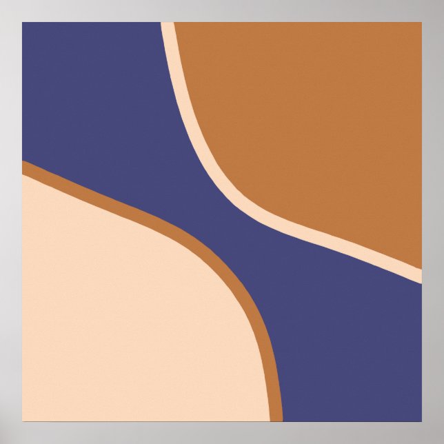 Tan and Blue Minimalist Swirl Shapes and Edges Poster (Front)
