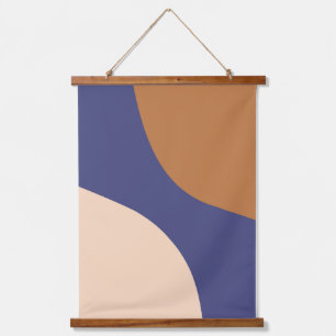 Tan and Blue Minimalist Swirl Shapes Hanging Tapestry