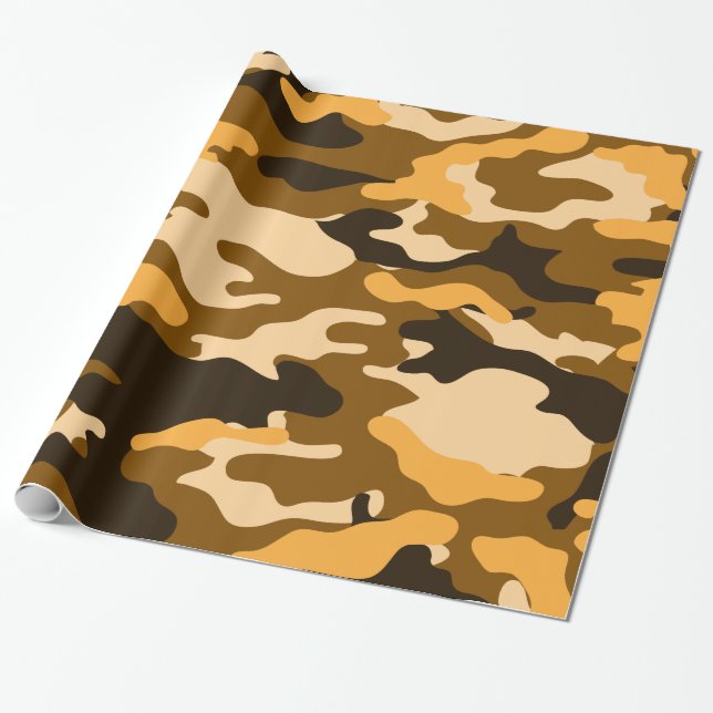 Tan and Brown Camo Camouflage Wrapping Paper (Unrolled)