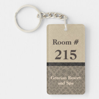 Tan and Brown Damask Hotel Rooom Key Chain