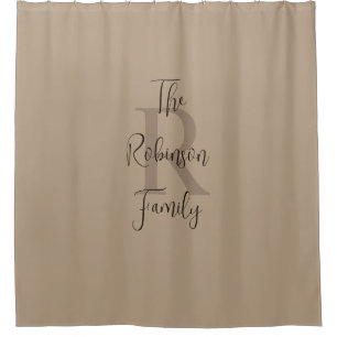 Tan and Brown Family Name Monogrammed  Shower Curtain