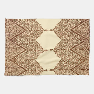 Tan and Brown Indian Lace Vintage Design Pattern Tea Towel