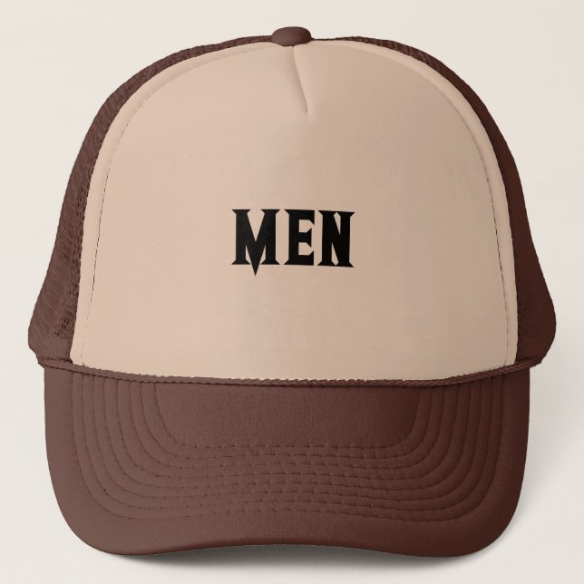Tan and Brown Men Text Cool and Super Trucker Hat (Front)