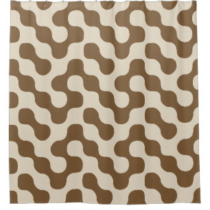 Tan and Brown Mid Century Graphic Geometric Dots Shower Curtain