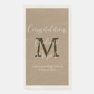 Tan and Brown Monogrammed Minimal Graduation Party Napkin
