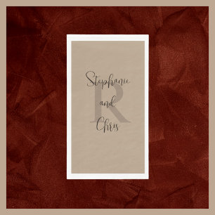 Tan and Brown Name Monogram Paper Guest Towel Napkin