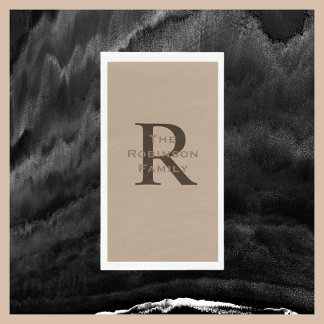 Tan and Brown Name Monogrammed Paper Guest Towel Napkin
