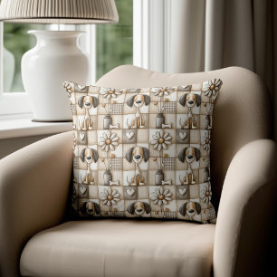 Tan and Brown Patchwork Dog Pattern Cushion