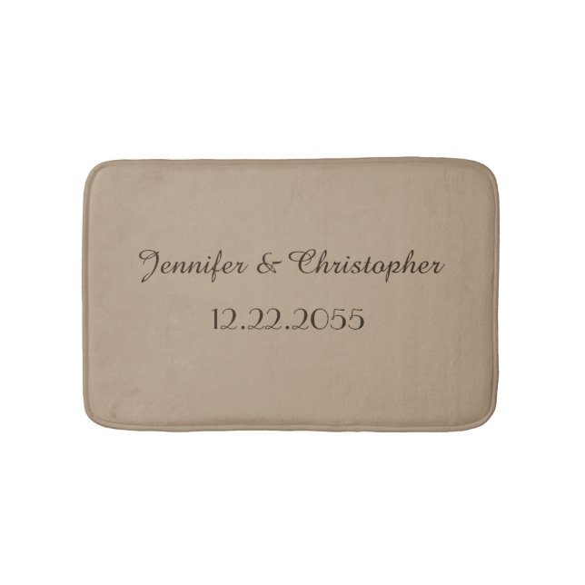 Tan and Brown Personalized Names Plush Bath Mat (Front)