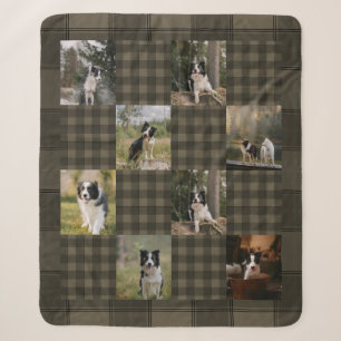 Tan and Brown Plaid 8 Photo Collage Sherpa Blanket