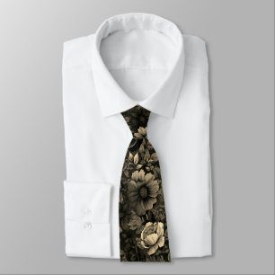 Tan and Brown Vintage Floral Print Tie