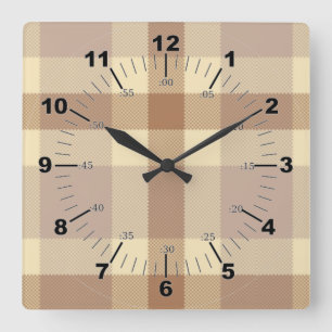 Tan And Cream Tartan Square Wall Clock