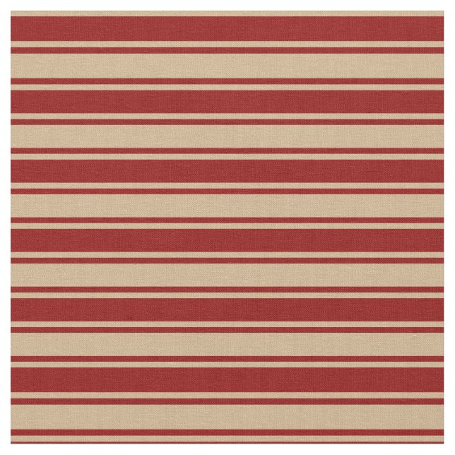 Tan and Dark Red Coloured Striped Pattern Fabric (Close Up)