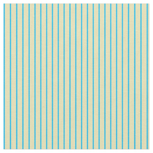 Tan and Deep Sky Blue Stripes Pattern Fabric (Close Up)