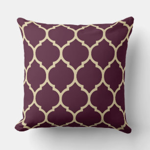 Tan and Elegan Purple Quatrefoil Moroccan lattice Cushion