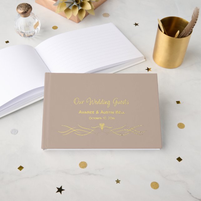 Tan and Gold Foil Wedding Guest Book (Front Open)