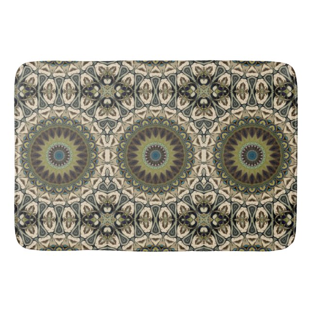 Tan And Green Abstract Bath Mat (Front)