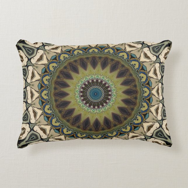 Tan And Green Abstract Decorative Cushion (Front)