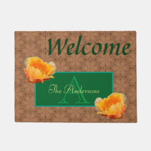 Tan and Green Personalised Monogram Orange Cactus Doormat