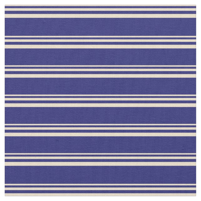 Tan and Midnight Blue Coloured Stripes Fabric (Close Up)