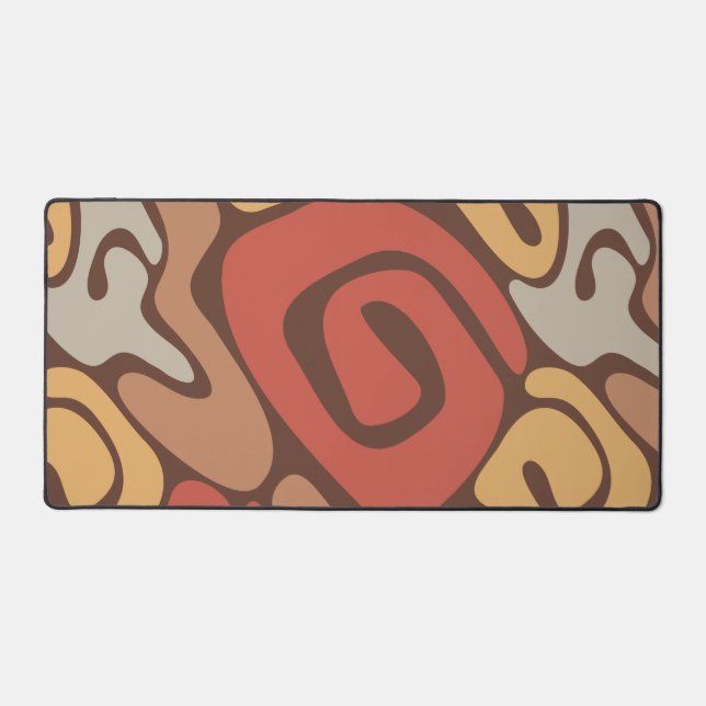 Tan and Rust Warm Spiral Coil Pattern Desk Mat (Front)